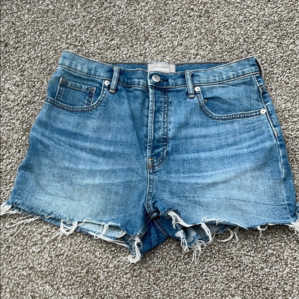 Everlane Blue Jean Shorts Distressed High-Waisted